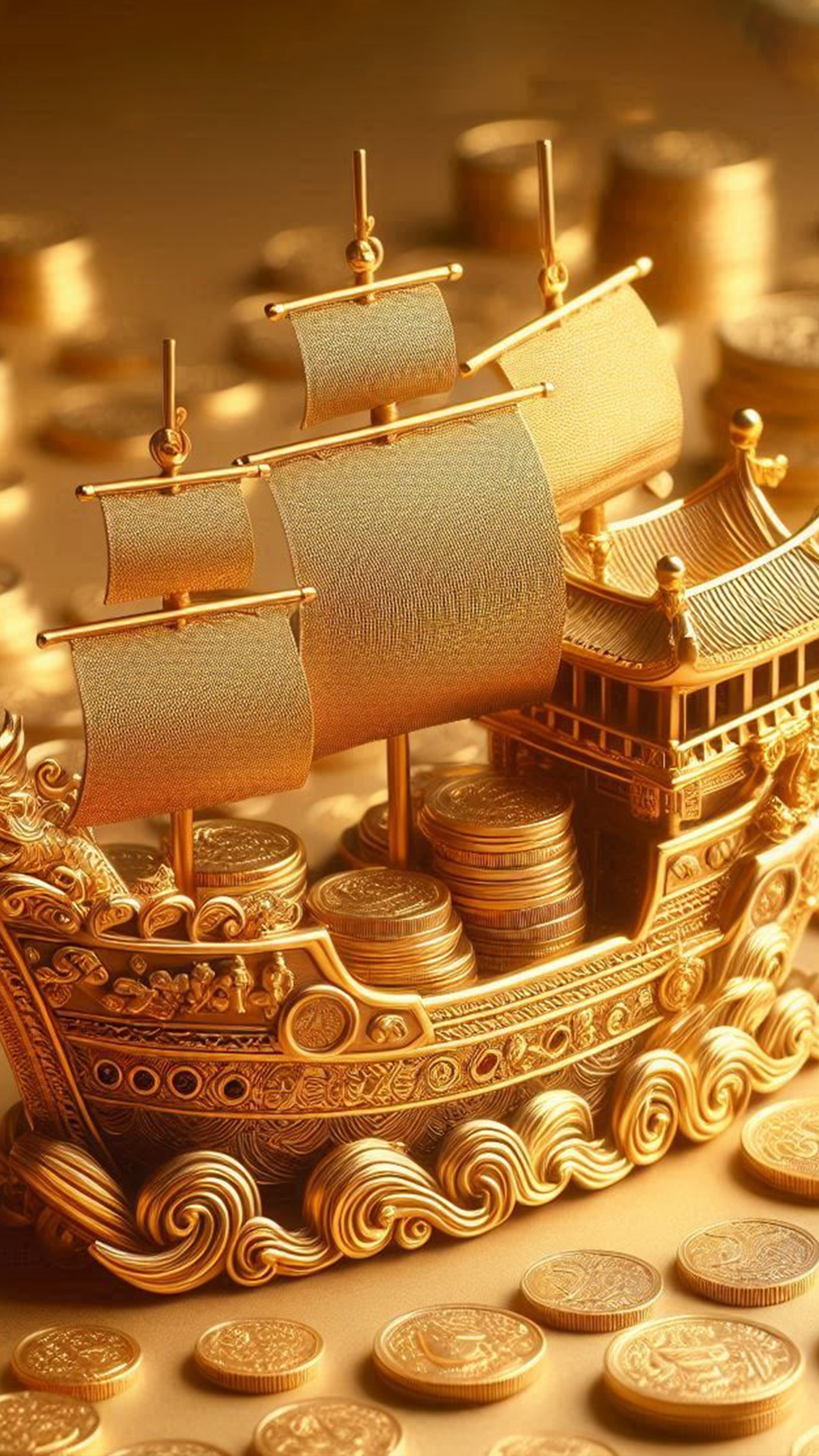 金貨が溢れる宝船 最強金運アップ待ち受け画像、宝くじ高額当選！？ 大金神社