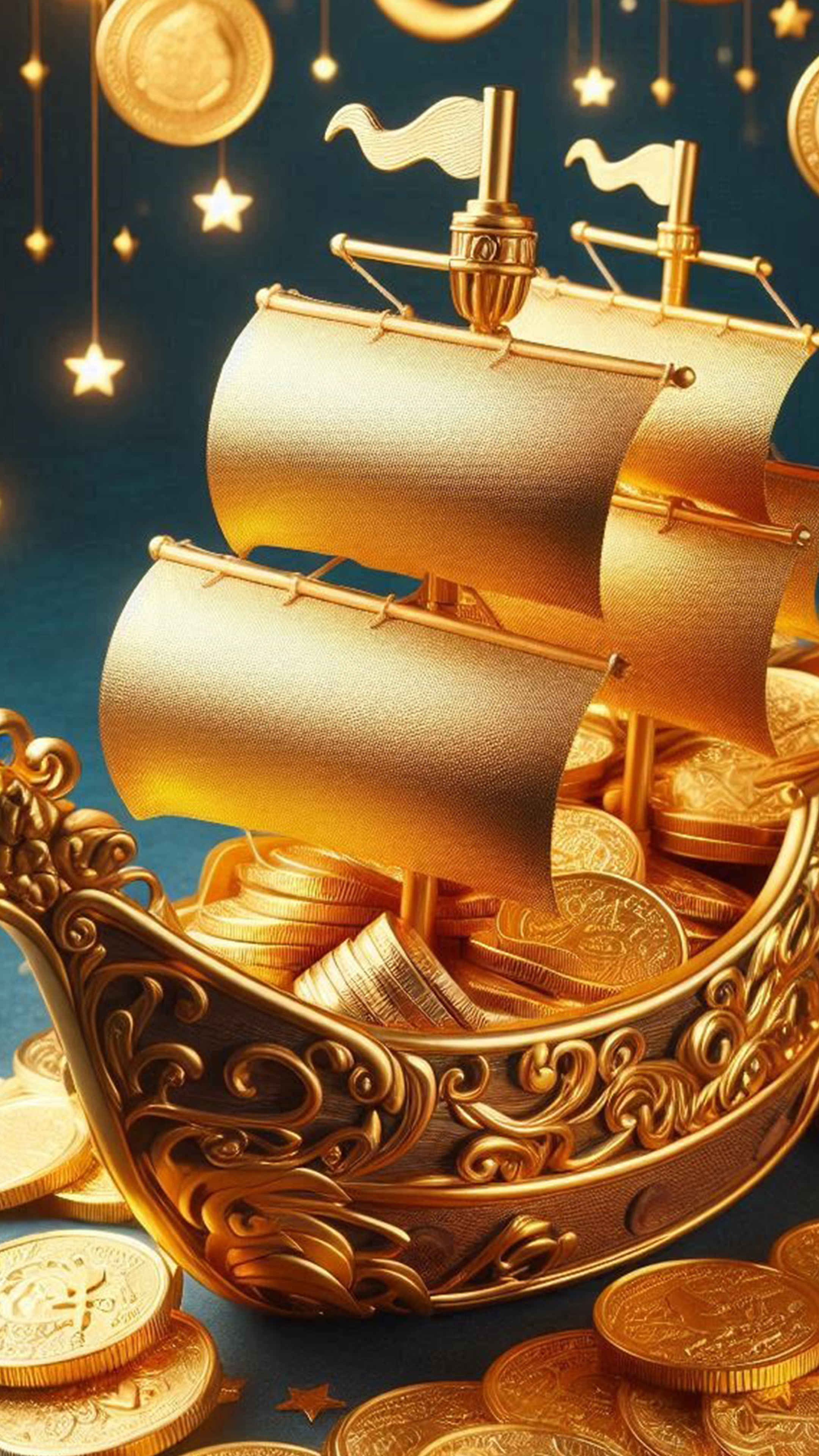 金貨が溢れる宝船 最強金運アップ待ち受け画像、宝くじ高額当選！？ 大金神社