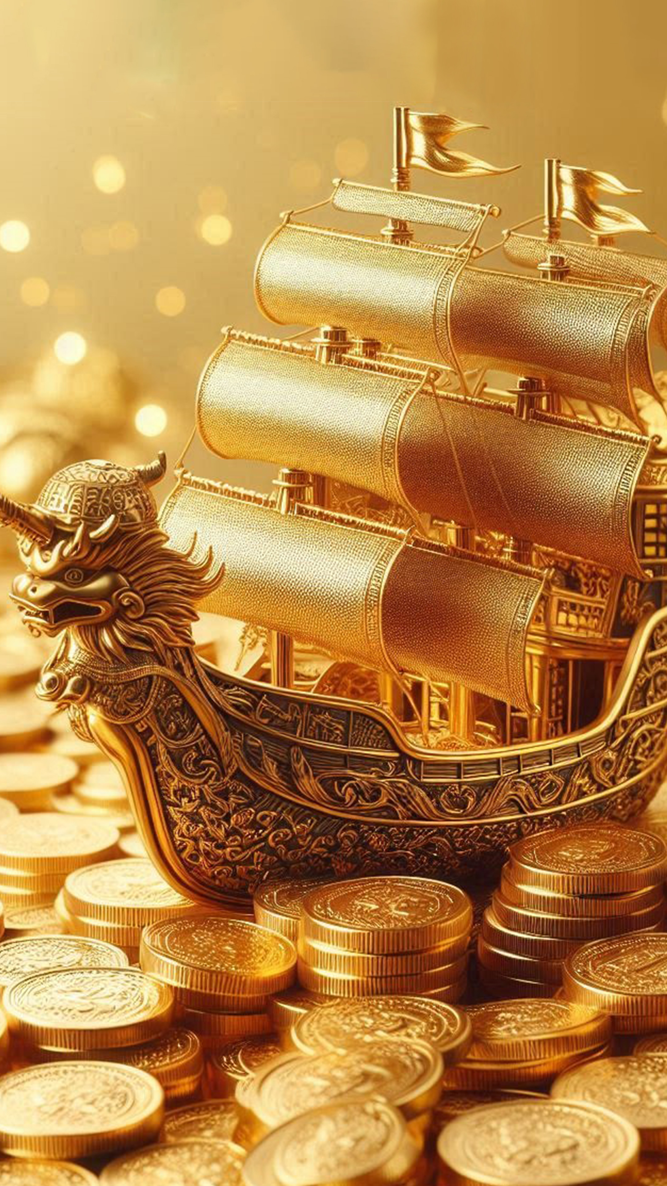 金貨が溢れる宝船 最強金運アップ待ち受け画像、宝くじ高額当選！？ 大金神社