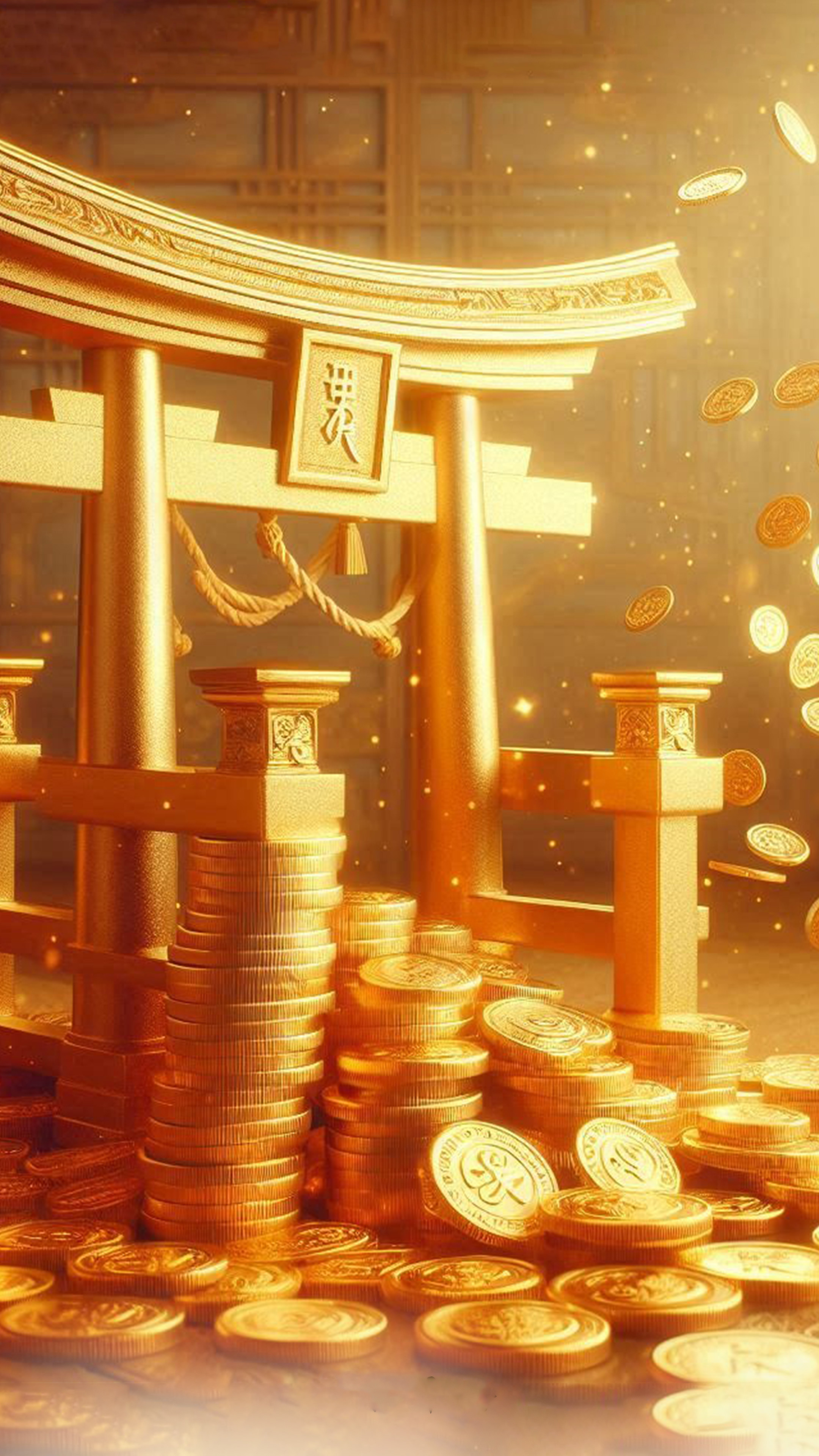 金の鳥居から金貨が舞う 最強金運アップ待ち受け画像、宝くじ高額当選！？ 大金神社