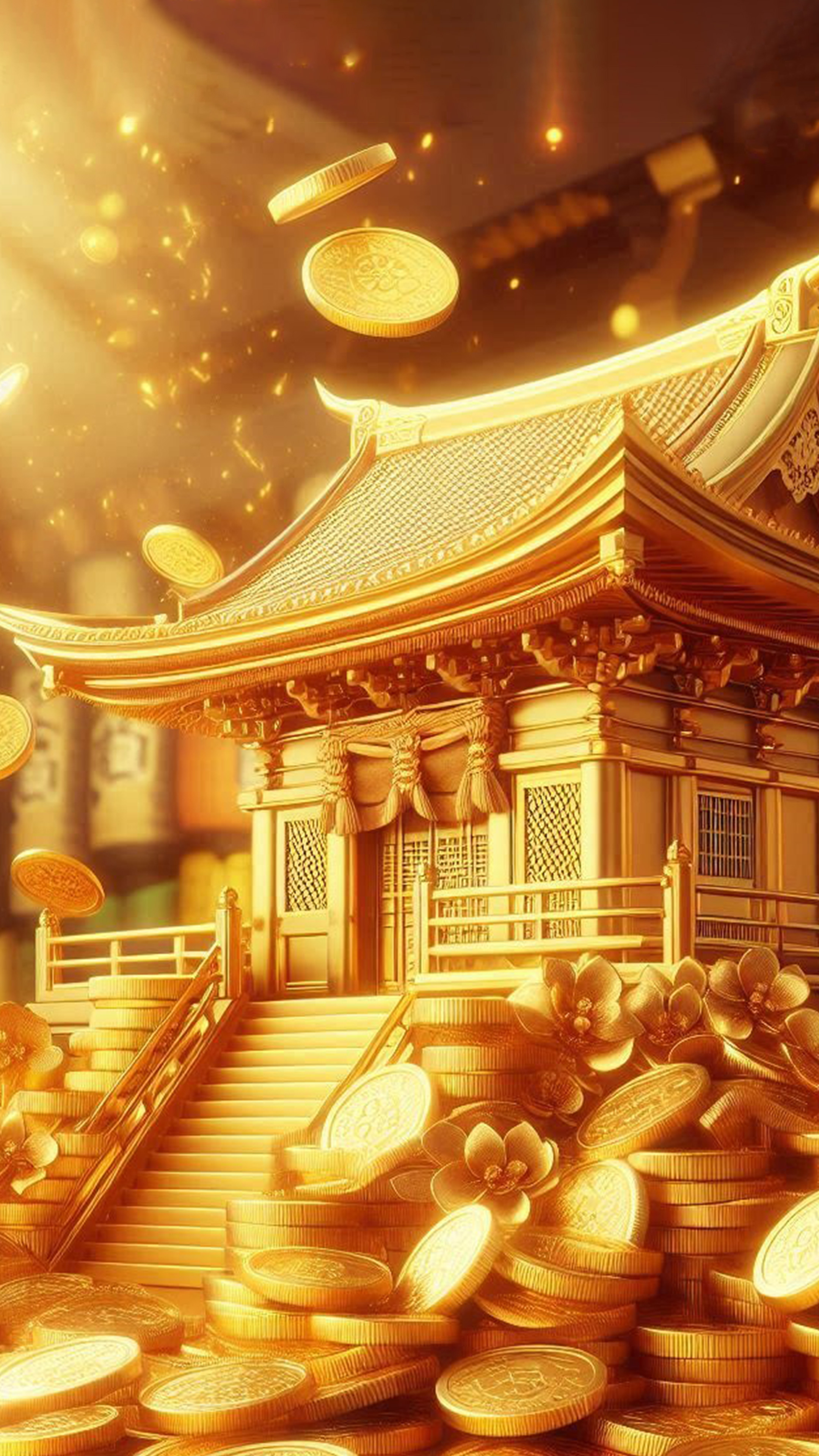 金運神社から金貨が舞う 最強金運アップ待ち受け画像、宝くじ高額当選！？ 大金神社