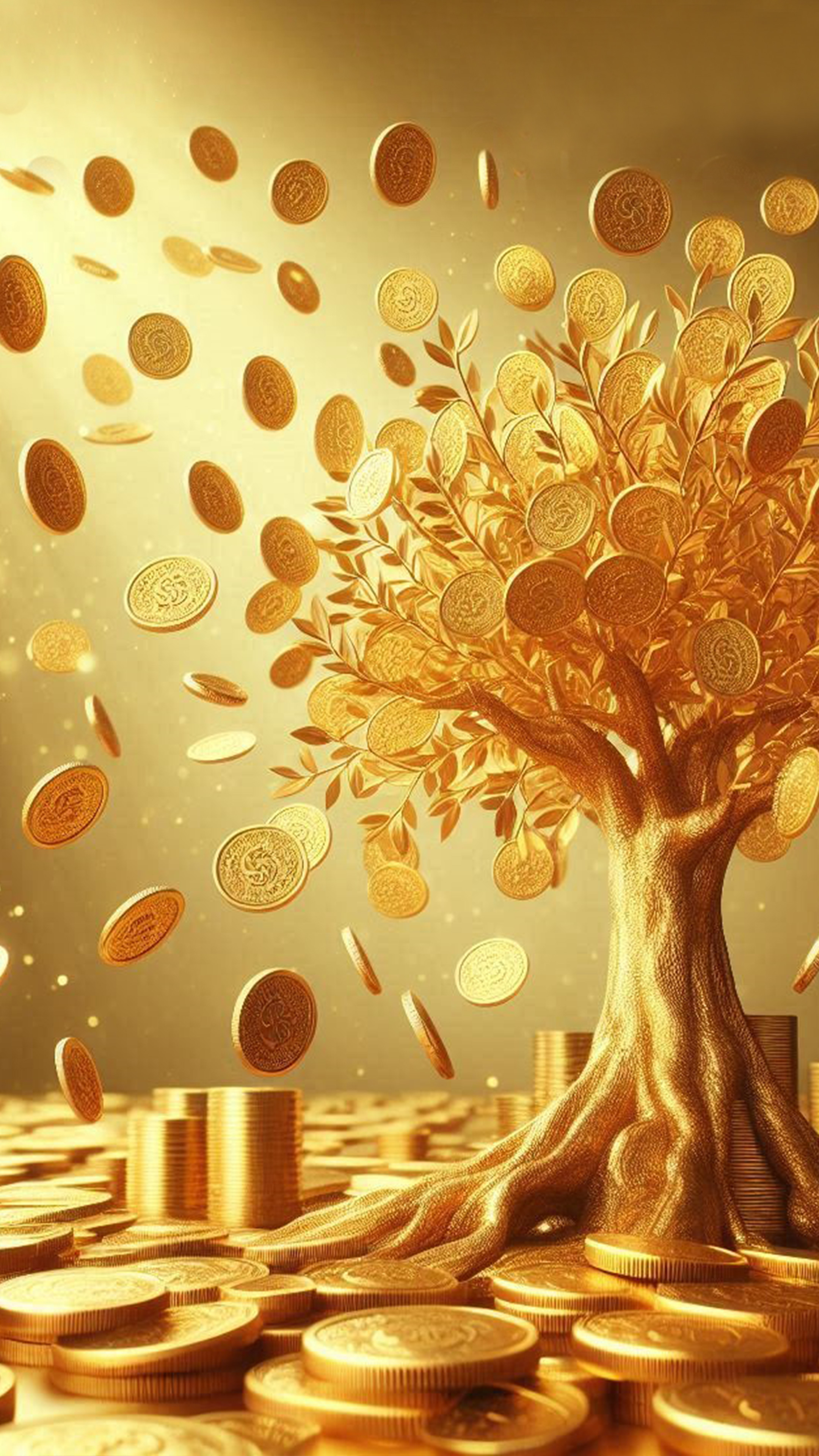 金の成る木から金貨が舞う 最強金運アップ待ち受け画像、宝くじ高額当選！？ 大金神社