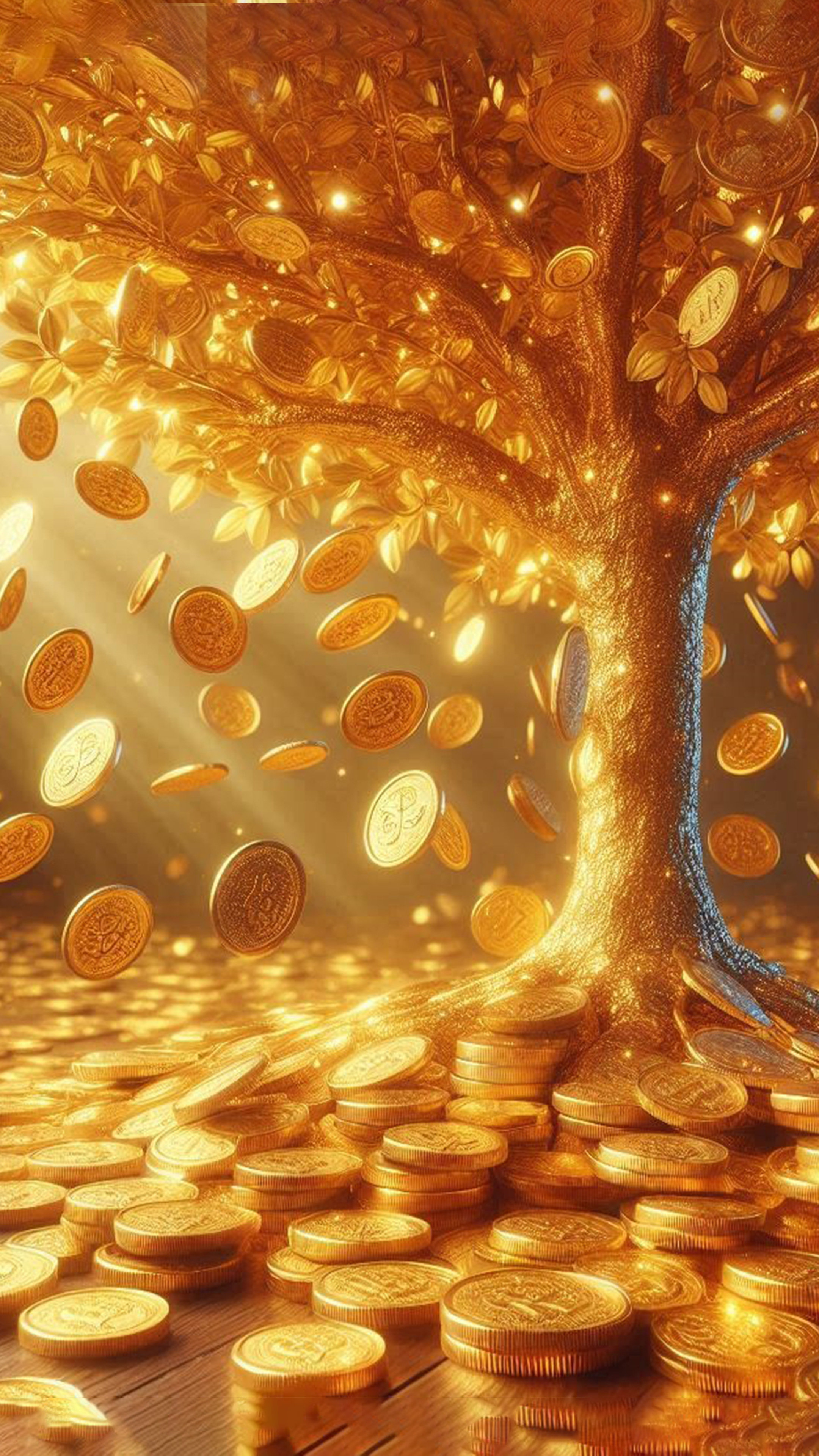 金の成る木から金貨が舞う 最強金運アップ待ち受け画像、宝くじ高額当選！？ 大金神社